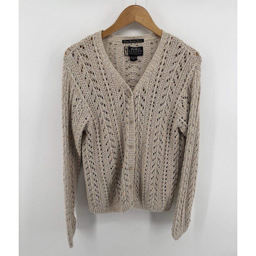 Vintage Eddie Bauer Legend Handknit Sweater Cardigan Women's Sz M Preppy Granola